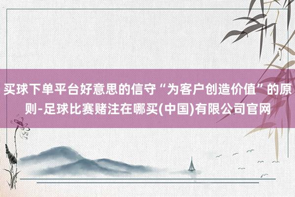 买球下单平台好意思的信守“为客户创造价值”的原则-足球比赛赌注在哪买(中国)有限公司官网